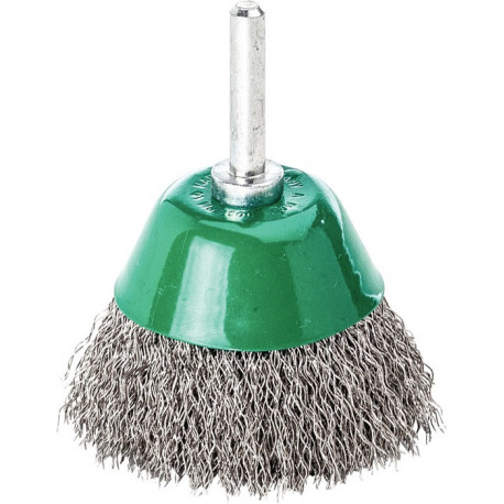 Brosse boisseau D. 50 mm tige 6 mm épaisseur fil 03 mm VA 10500 min-¹ LESSMANN