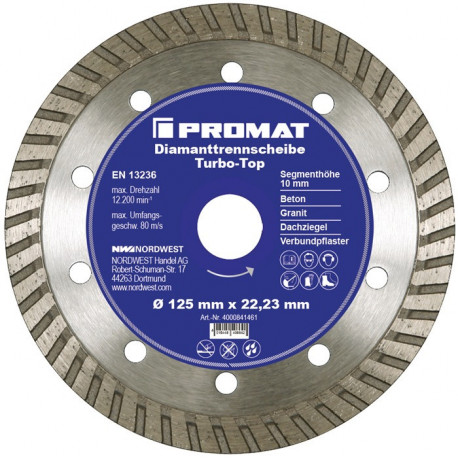Disque à tronçonner diamant D. 115 mm perçage 22,23 mm âme en acier 10 mm PROMAT
