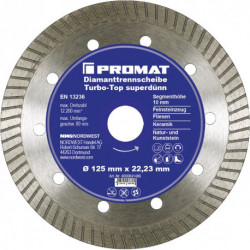 Disque à tronçonner diamant Turbo-Top D. 115 mm perçage 22,23 mm super mince 10 mm PROMAT