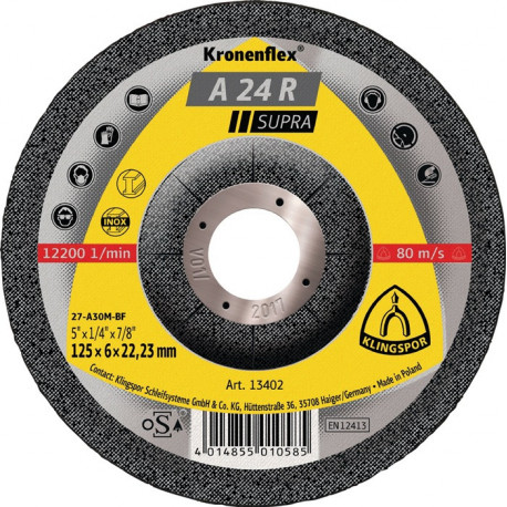 Meule à ébarber A 24 R Supra D125xép.4 mm contre-coudé acier perçage 22,23 mm KL (Par 10)