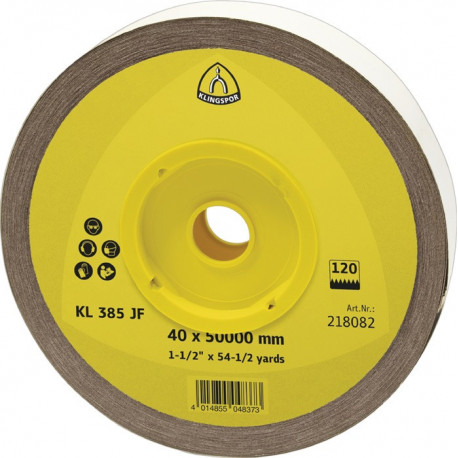 Rouleau de tissu abrasif KL 385 JF 40 mm granulation 40 pour métal corindon KLINGSPOR