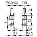 Palpeur D. 2 mm cylindre horizontal M25 carbure adapté à horloges de mesure KÄF