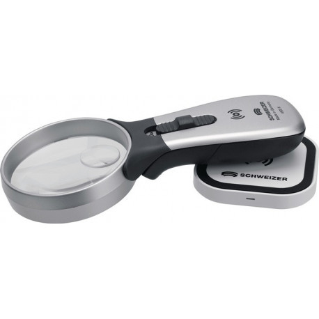 Loupe à main à éclairage Tech-Line induction agrandissement 2x/4x LED D. de lentille 70/20 mm SCHWEIZER