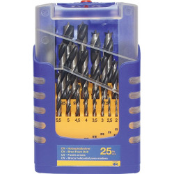 Jeu de forets bois 012K 25 pièces D. 1-13 mm par incréments de 0,5 mm acier CV FISCH-TOOLS