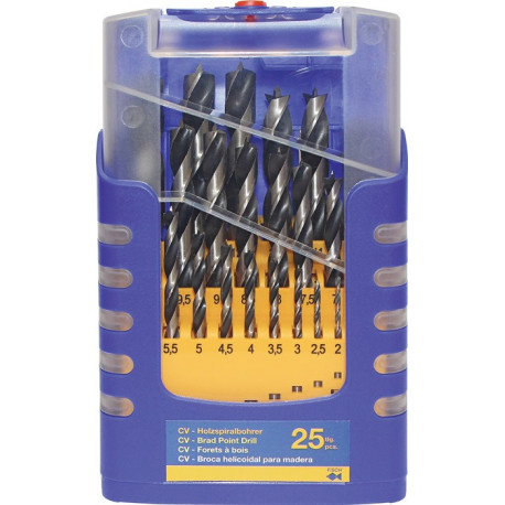 Jeu de forets bois 012K 25 pièces D. 1-13 mm par incréments de 0,5 mm acier CV FISCH-TOOLS