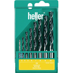 Jeu de forets à bois CV 8 pièces D. 3, 4, 5, 6, 7, 8, 9, 10 mm acier CV HELLER