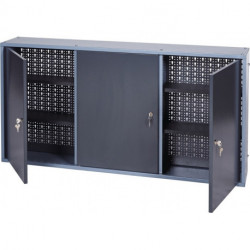 Armoire à outils H600xl1200xP190 mm martelé argent anthracite 3 parois arrière perforées, 3 portes