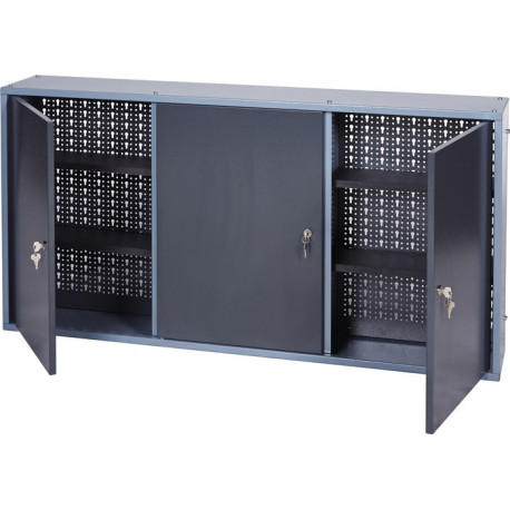 Armoire à outils H600xl1200xP190 mm martelé argent anthracite 3 parois arrière perforées, 3 portes