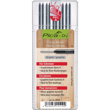Jeu de mines Pica-Dry 10x graphite dureté spéciale H pour marquages fins 10 mine