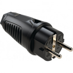 Fiches à contact de sécurité 10-/16 env. A 250 V noir IP44 caoutchouc plein