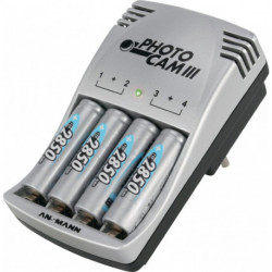 Chargeur à enficher à accu Photo Cam III pour 4 batteries 4 x batteries AA NiMH