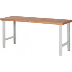 Établi série BK 650 l.2000xP700xH790-1140 mm hêtre massif gris clair RAL 7035 P