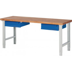 Établi série BK 650 l.2000xP700xH790-1140 mm hêtre massif gris clair RAL 7035 b