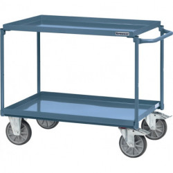 Table roulante étrier coulissant horizontal 2 bacs en tôle d’acier étanche à l’huile L. 850 x l. 500 mm hauteur du bord 40 mm bleu pigeon, RAL 5014 PROMAT
