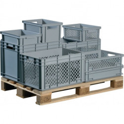 Conteneur de transport gerbables L600xl400xH280 mm gris PP poignée traversante p
