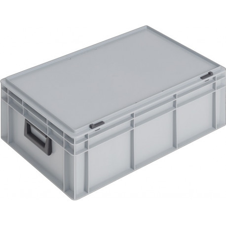 Coffrets en plastique L600xl400xH233 mm PP 2 poignées fermoir coulissant gris 42 l