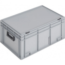 Coffrets en plastique L600xl400xH293 mm PP 2 poignées fermoir coulissant gris 55l