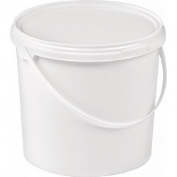 Seau 5 l plastique blanc, alimentaire blanc av poignée avec profilé et couv. cloche D. 214 mm hauteur 188 mm