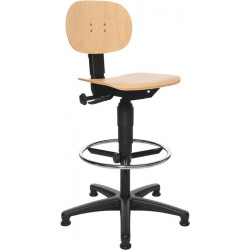 Chaise d’atelier pivotante Tec 11 patins + anneau de pied hêtre 590-840 mm TOPSTAR
