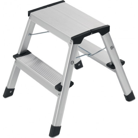 Escabeau pliant marche plateforme y comp. 2 hauteur de la plate-forme 400 mm alu marches avec nervurage antidérapant HAILO