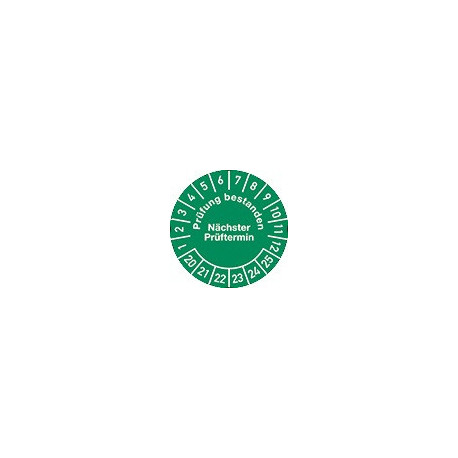 Plaquette de vérification pluriannuelles D. 30 mm contrôle réussi 20-25 film sac