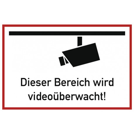 Pictogramme d'information surveillance vidéo L300xl200 mm blanc noir aluminium