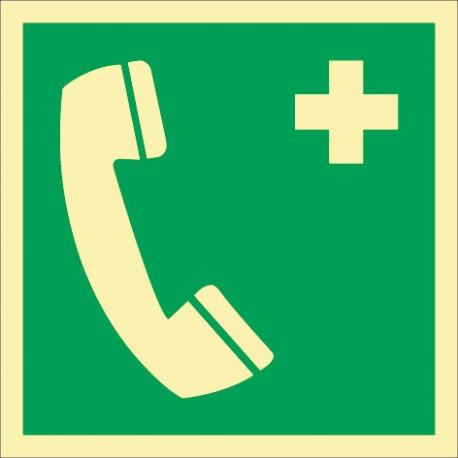 Panneau d´évacuation ASR A1.3/DIN EN ISO 7010/DIN 67510 L148xl148 mm téléphone d