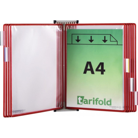 Support mural 5 pochettes de présentation rouges avec cadre en câbleavec gaine