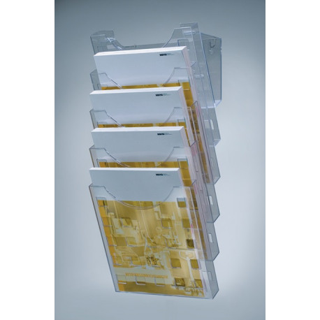 Porte-prospectus mural 5 compartiments au format A4 plastique transparent HELIT