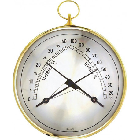 Hygromètre thermomètre plage de mes. 0-40 degr. C / air 15-99 % T.35 mm anneau en laiton (Par 5)