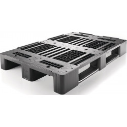 Palette plastique L1200xl800xH150 mm 3 patins ajourés avec bord PE haute pression