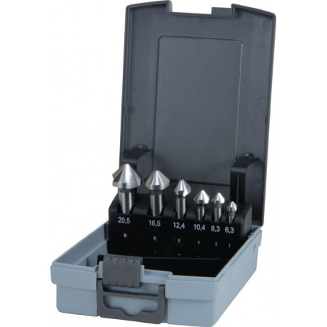 Jeu d’embouts à chanfreiner DIN 335C 90GrExt 6,3-20,5mm HSS-Co5 6 unités .Boite plastique .RUKO