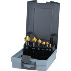 Jeu d’embouts à chanfreiner DIN 335C 90GrExt 6,3-20,5mm HSS TiN 6 unités .Boite plastique .RUKO