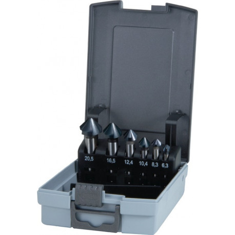 Jeu d’embouts à chanfreiner DIN 335C 90GrExt 6,3-20,5mm HSS TiAlN 6 unités .Boite plastique .RUKO