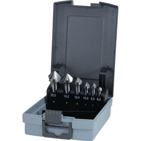 Jeu d’embouts à chanfreiner DIN 335C 90GrExt 6,3-20,5mm HM 6 unités .Boite plastique .RUKO
