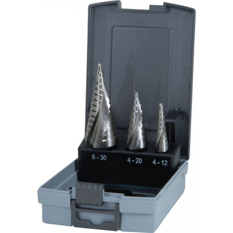 Set foret étagés D.4-12/4-20/4-30mm HSS 3 unités coffret platique