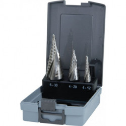 Set foret étagés D.4-12/4-20/4-30mm HSS-Co5 3 unités coffret platique