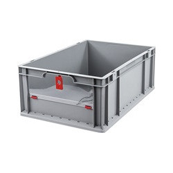 Conteneur de transport gerbable L600xl400xH220mm gris rouge PP avec plaque rabat