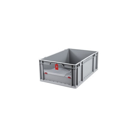 Conteneur de transport gerbable L600xl400xH220mm gris rouge PP avec plaque rabat