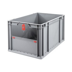 Conteneur de transport gerbable L600xl400xH320mm gris rouge PP avec plaque rabat