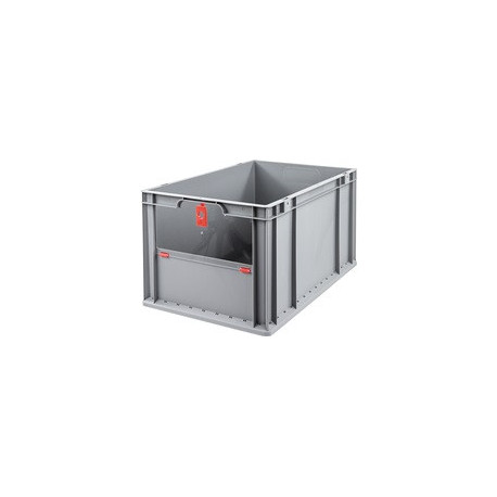 Conteneur de transport gerbable L600xl400xH320mm gris rouge PP avec plaque rabat