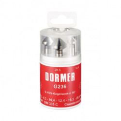 Jeu d’embouts à chanfreiner DIN 335C 90GrExt Nr.4 6,3-20,5mm HSS 6 unités . Boîte ronde DORMER