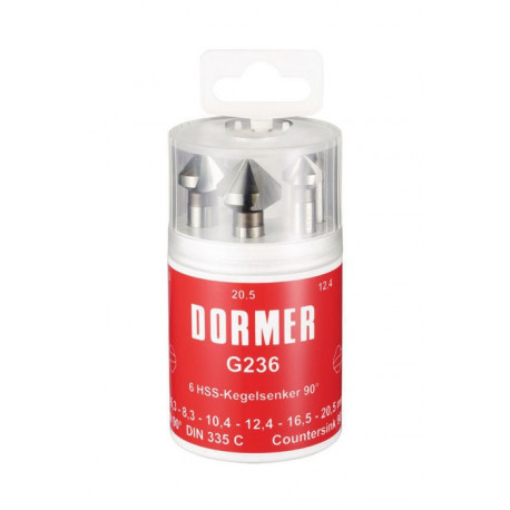 Jeu d’embouts à chanfreiner DIN 335C 90GrExt Nr.4 6,3-20,5mm HSS 6 unités . Boîte ronde DORMER