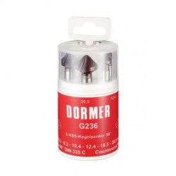 Jeu d’embouts à chanfreiner DIN 335C 90GrExt Nr.5 6,3-20,5mm HSS TiAlN 6 unités . Boîte ronde DORMER