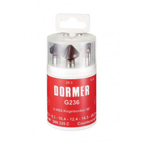 Jeu d’embouts à chanfreiner DIN 335C 90GrExt Nr.5 6,3-20,5mm HSS TiAlN 6 unités . Boîte ronde DORMER