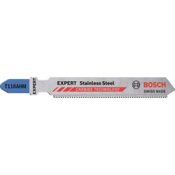Lame de scie sauteuse Inox T 118 AHM longueur totale 83 mm pas de dent 1.1 mm tôles inox 3 pièces/carte BOSCH
