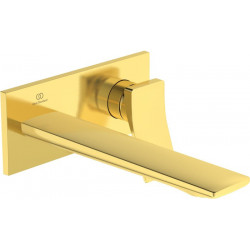 Mitigeur lavabo mural CHECK projection 225 mm or brossé avec rosace carrée, kit 2 IDEAL STANDARD