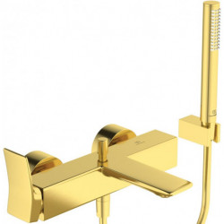 Mitigeur bain CHECK or brossé avec tige-HB, flexible de douche, support mural IDEAL STANDARD