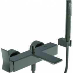 Mitigeur bain CHECK apparent magnétique gris avec tige-HB, flexible de douche, support mural IDEAL STANDARD