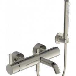 Mitigeur bain JOY avec douchette bâton argent Flexible de douche tempête et support mural IDEAL STANDARD